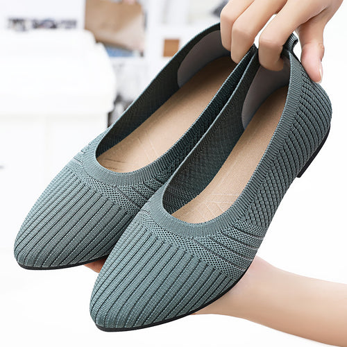 Damen nan gestrickter Ballerina-Slip-On mit sockenähnlichem Schaft, Memory-Komfortfußbett und flexibler rutschfester Laufsohle Drune