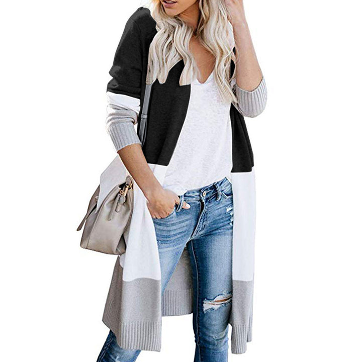Damen Langarm Strickjacke im modernen Farbblock-Design Drune