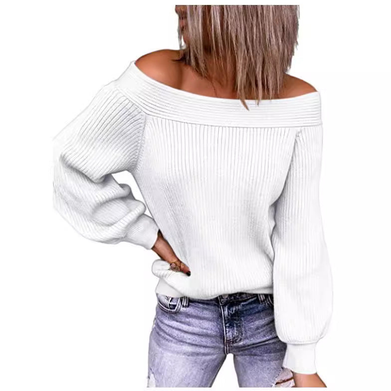 Damen Off-Shoulder Pullover mit voluminösen Ärmeln Drune