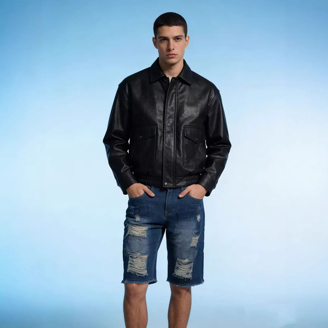 Herren lässige destroyed Jeansshorts mit fransigen Abschlüssen und weitem Bein Drune