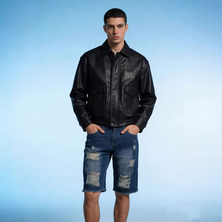 Herren lässige destroyed Jeansshorts mit fransigen Abschlüssen und weitem Bein Drune