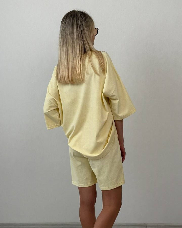 Damen lässiges Kurzarm-Set aus weichem Material mit bequemen Shorts Drune