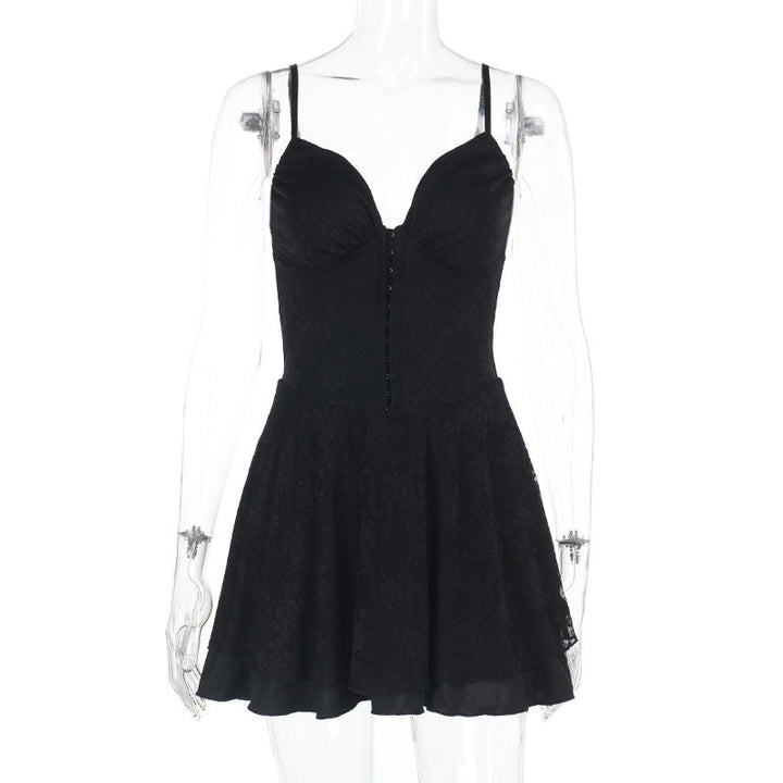 Damen figurbetontes Minikleid mit Spitzenoberteil und schwingendem Rock Drune