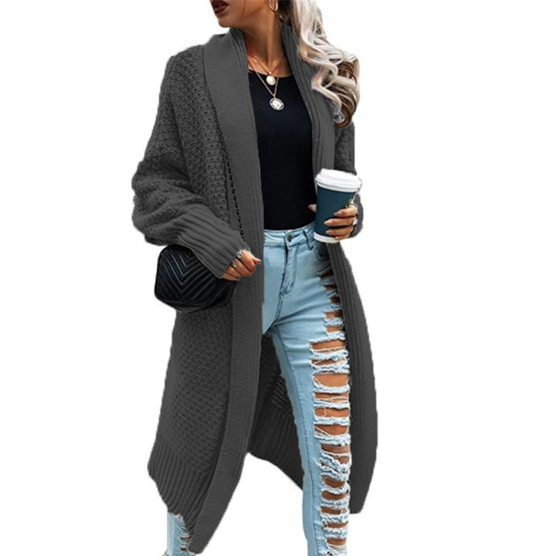 Damen Strickmantel im urbanen Look mit offenem Schnitt und strukturierter Textur Drune