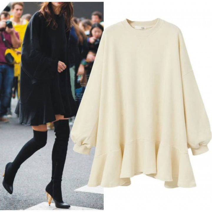 Damen Oversized Sweatshirtkleid mit voluminösem Rüschensaum Drune