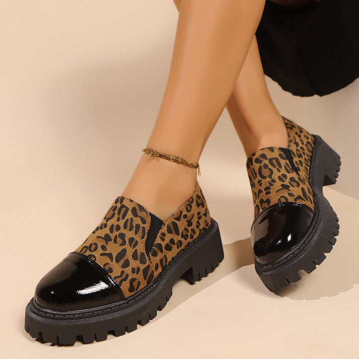 Damen nan modische Chunky-Loafer mit Animalprint, Lack-Toecap und profilierter Traktorsohle Drune