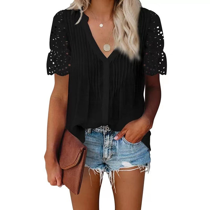 Damen Bluse mit raffinierten Stoffdetails und Spitzenärmeln Drune