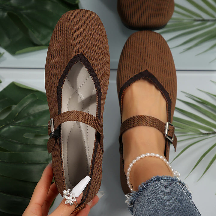 Damen Ballerinas mit verstellbarem Riemen und strukturiertem Obermaterial Drune