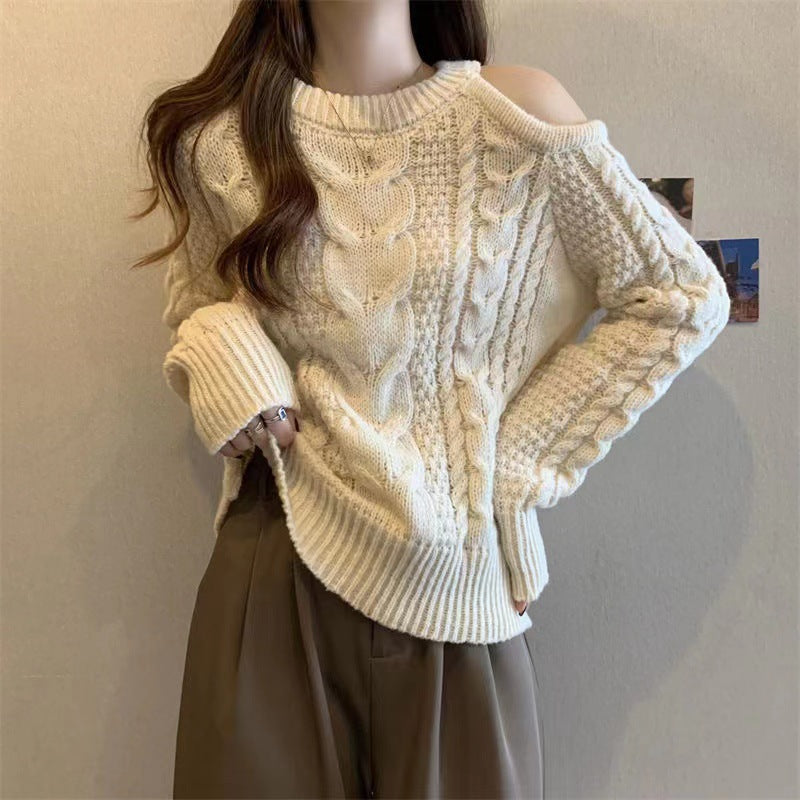Damen Grobstrickpullover mit Schulterpartie im lässigen Look Drune