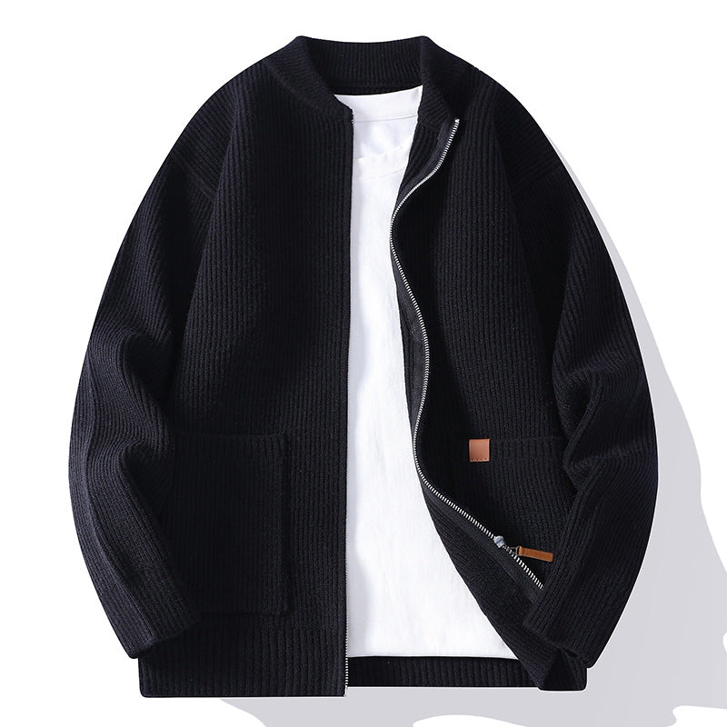 Herren nan gerippte Strickjacke mit durchgehendem Reißverschluss und aufgesetzten Taschen Drune