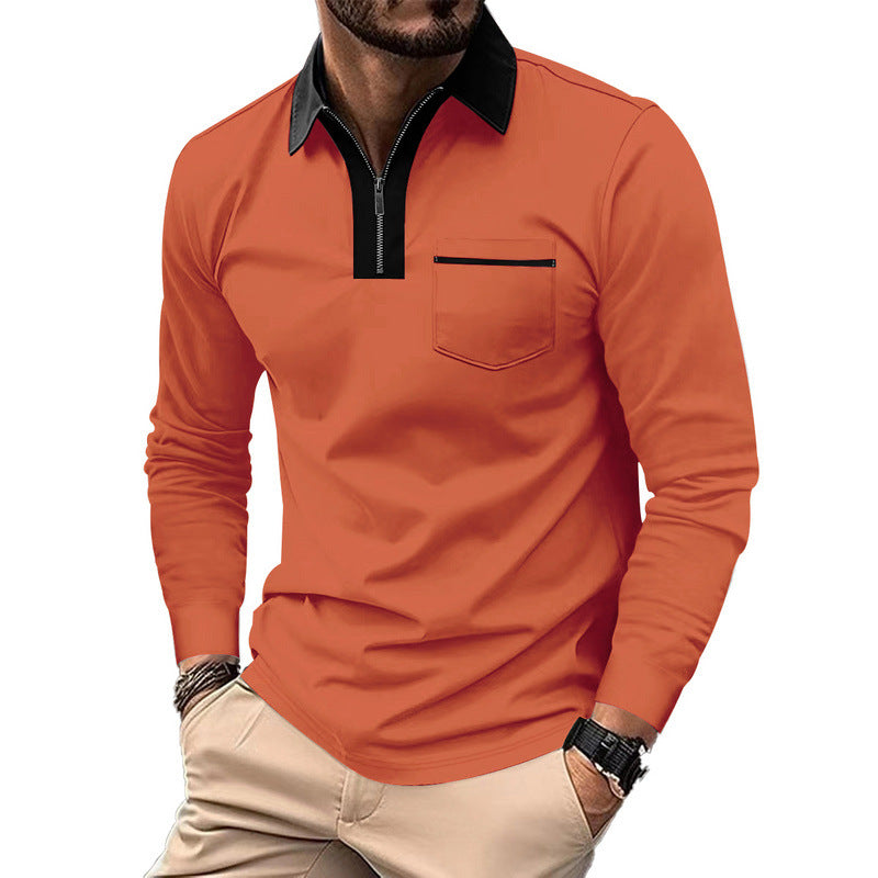 Herren nan elegantes Langarm-Poloshirt mit verdecktem Halbzip, strukturierter Piqué-Optik und dezenter Brusttasche Drune