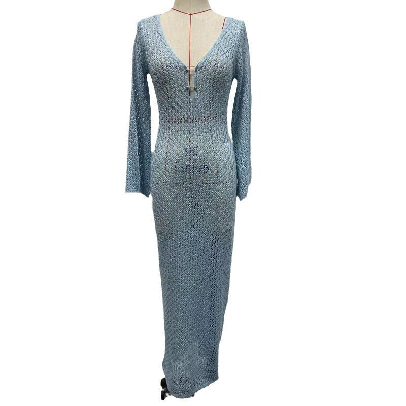 Damen elegantes Häkelkleid mit tiefem Ausschnitt Drune