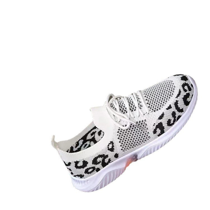 Damen nan atmungsaktiver Strick-Sneaker mit elastischem Einstieg, gepolstertem Komfortfußbett und Animalprint-Fersenbesatz Drune