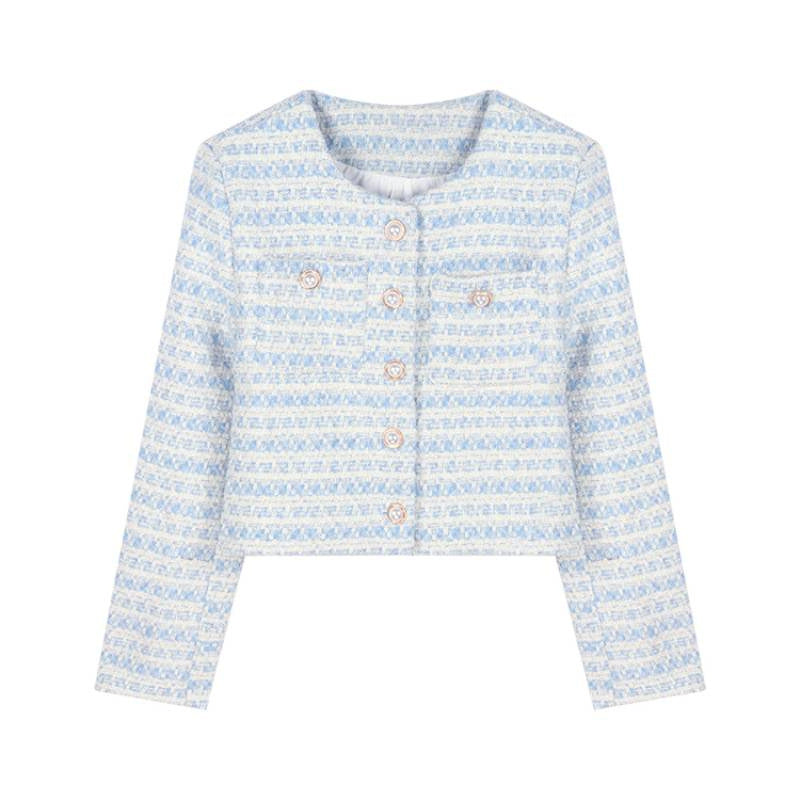 Damen Elegante und stilvolle Tweedjacke mit Perlenknöpfen Drune