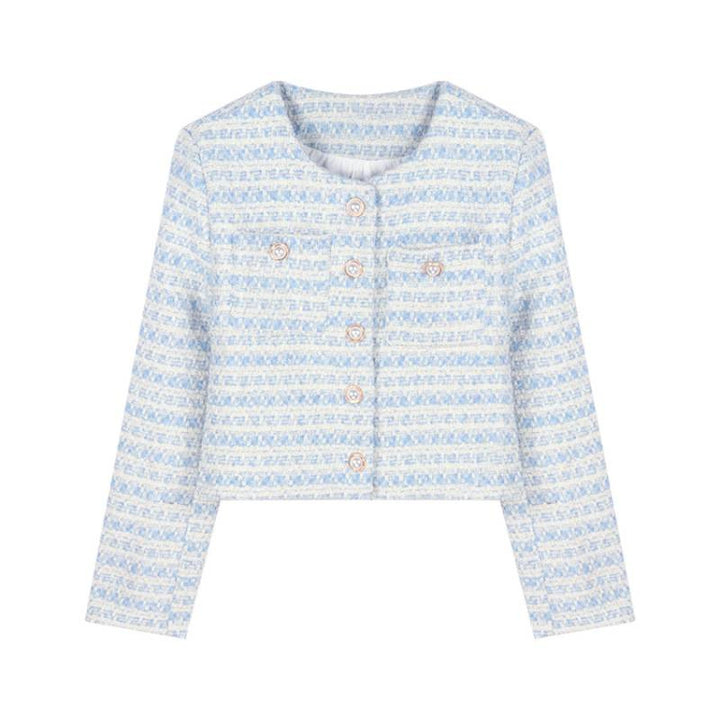 Damen Elegante und stilvolle Tweedjacke mit Perlenknöpfen Drune