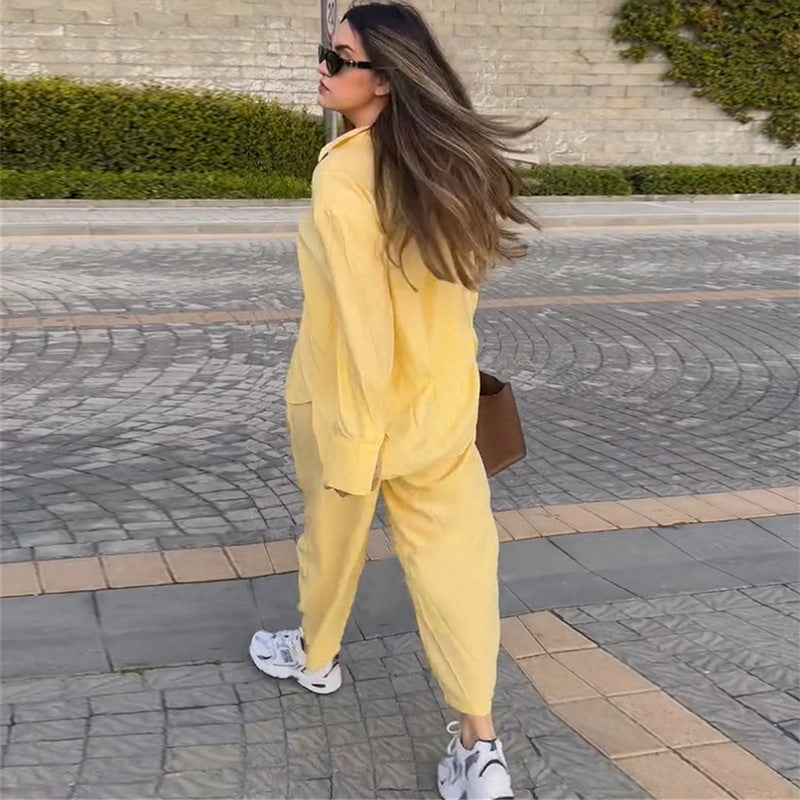 Damen luftige Loungewear-Kombination mit weitem Schnitt und langen Ärmeln Drune