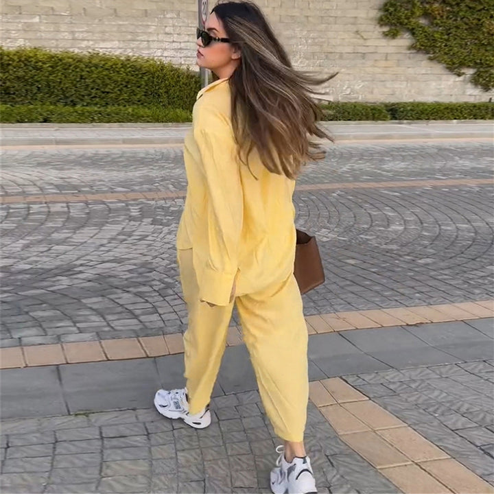 Damen luftige Loungewear-Kombination mit weitem Schnitt und langen Ärmeln Drune
