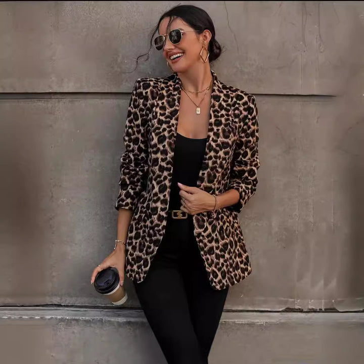 Damen modischer Blazer mit Leopardenmuster und taillierter Passform Drune