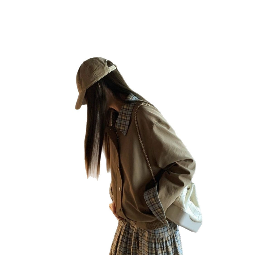 Damen Modischer Oversize-Jacke mit Karomuster Drune
