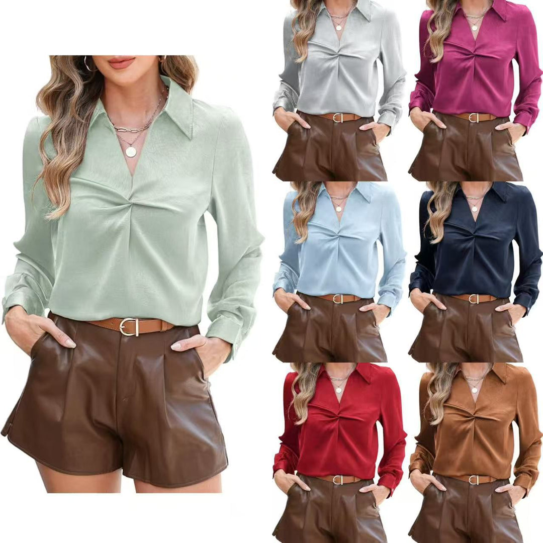 Damen Elegante Bluse mit geschlossenen Manschetten und Twist-Detail Drune