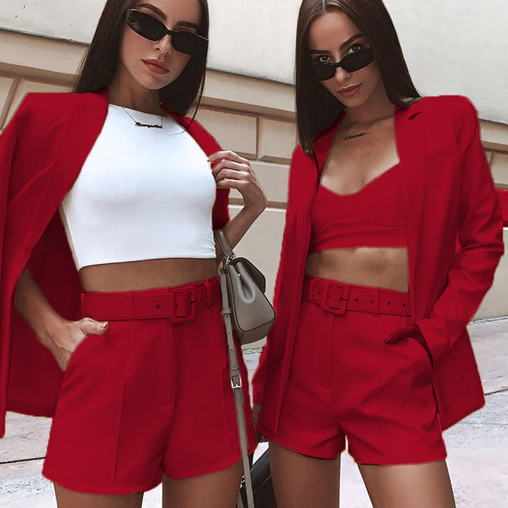 Damen Modisches Blazer-Set mit figurbetontem Schnitt und hoch taillierten Shorts Drune