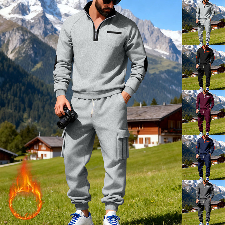 Herren nan Sweatset mit halbem Reißverschluss, Brusttasche und Cargo-Jogger Drune