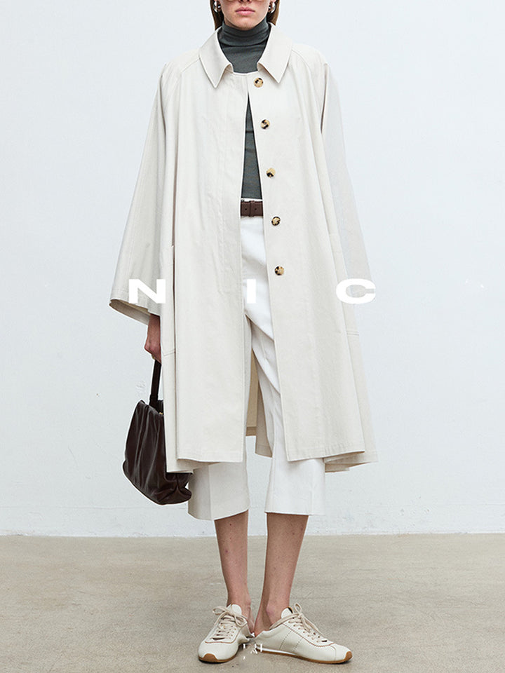 Damen lässiger Trenchcoat mit übergroßen Ärmeln und Button-Details Drune