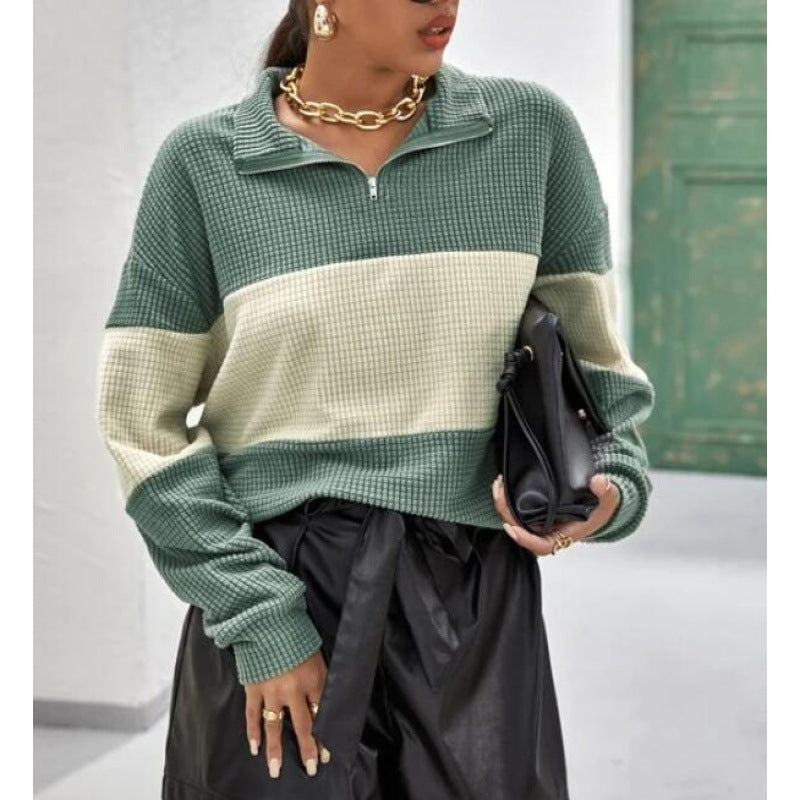 Damen Pullover mit Reißverschluss und Blockstreifen Drune