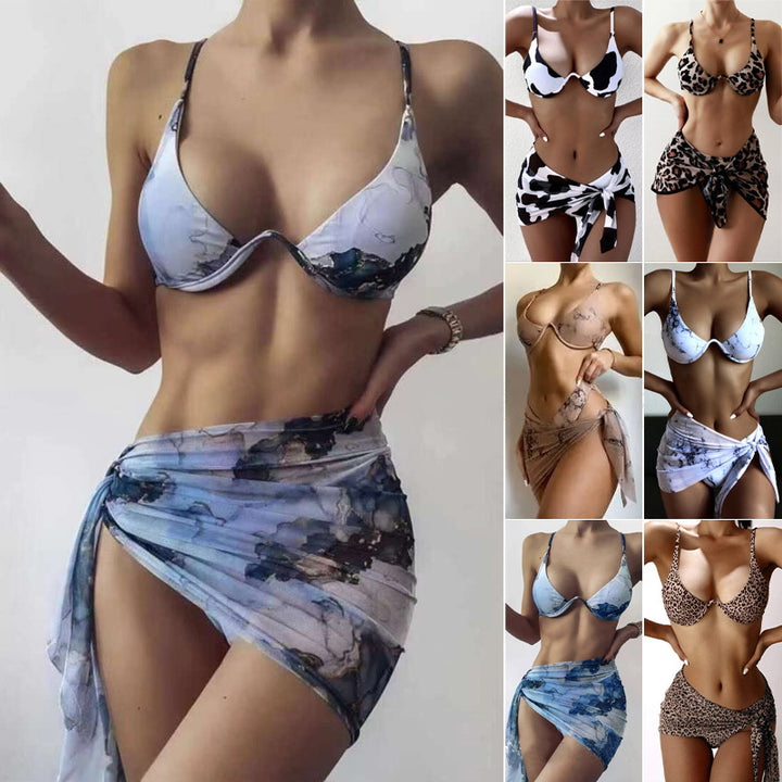 Damen Triangel-Bikini-Set mit elegantem Wickelrock Drune