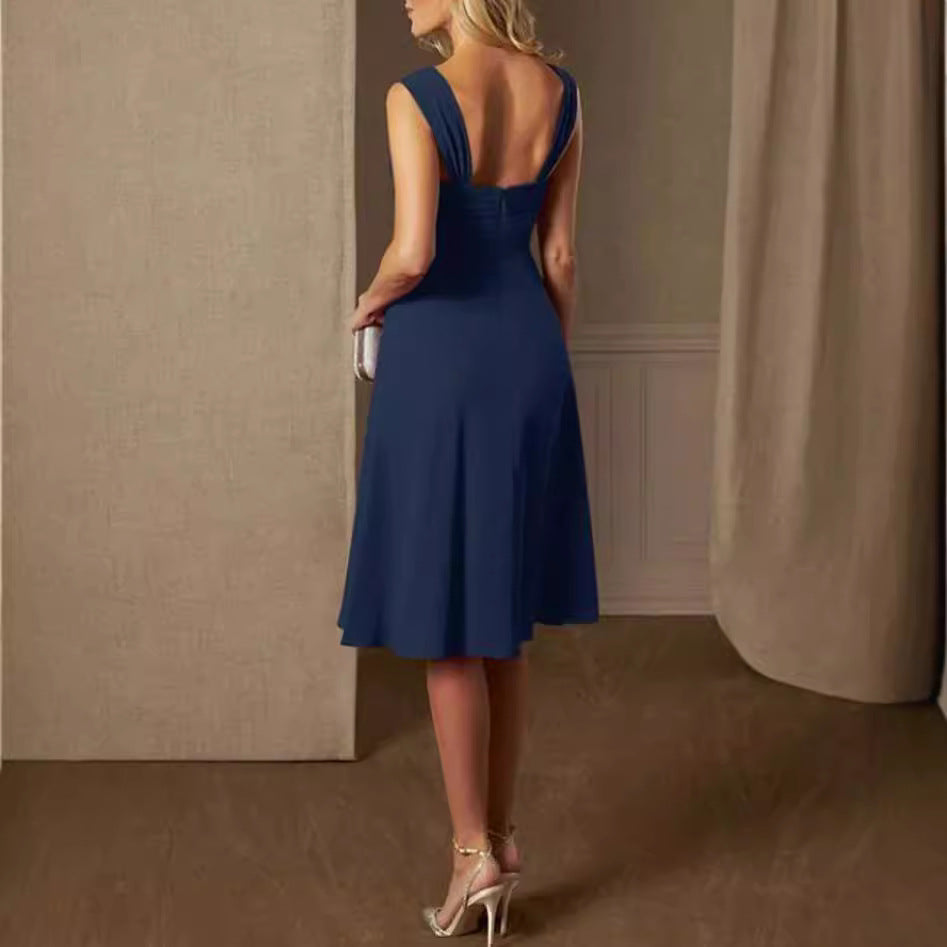 Damen festliches Maxikleid mit einem eleganten Wickeldesign und transparenter Ärmeln Drune