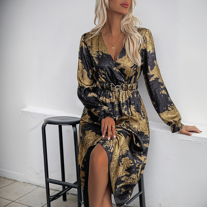 Damen Wickelkleid mit elegantem Muster und taillierbarem Gürtel Drune