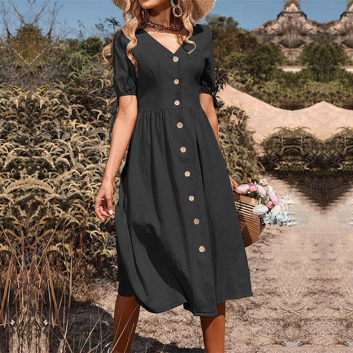 Damen Midi-Kleid mit tailliertem Schnitt und modernen Knopfdetails Drune