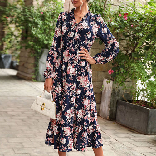 Damen Maxikleid mit floralem Volantdesign Drune