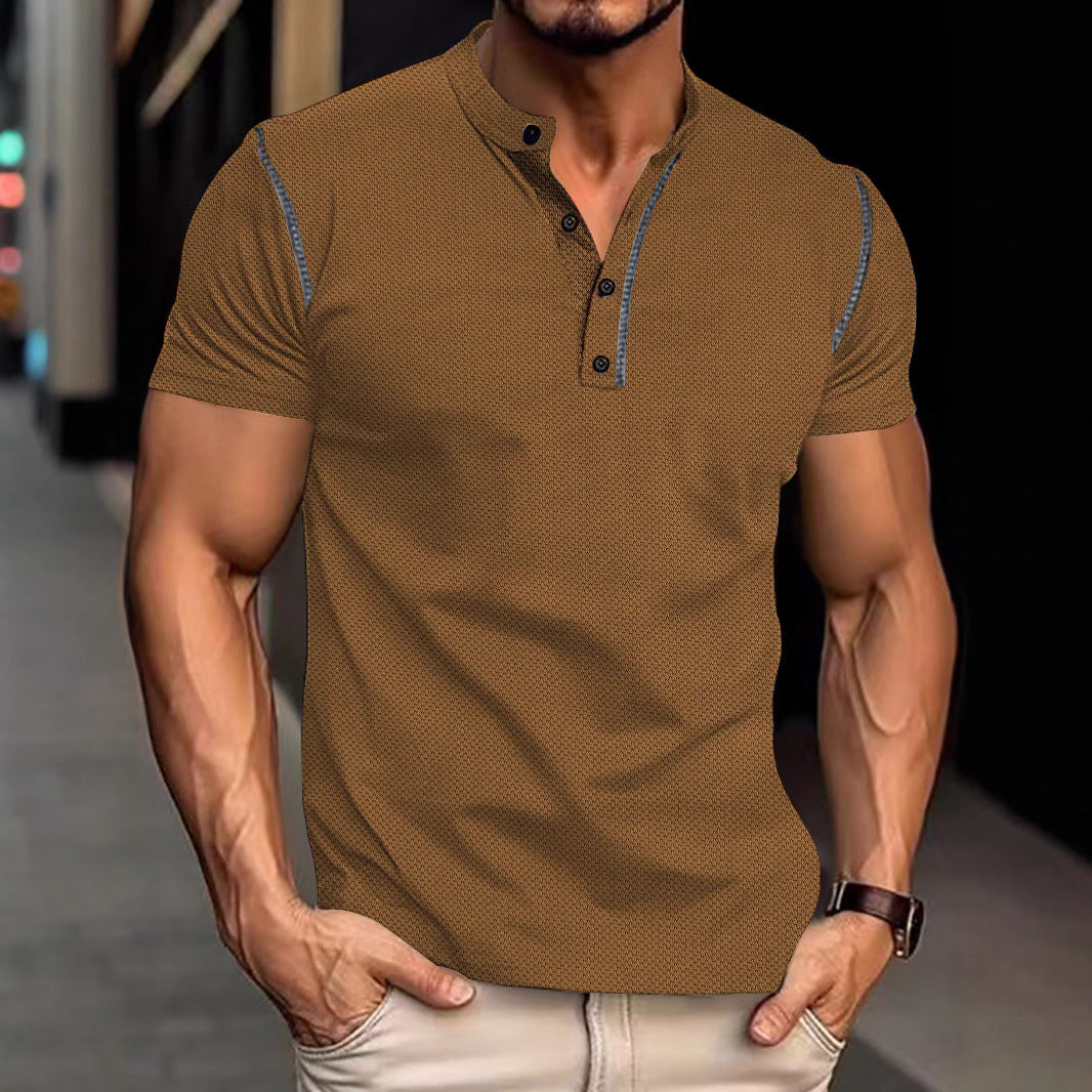 Herren nan tailliertes Struktur-Poloshirt mit Stehkragen und Zierpaspel Drune