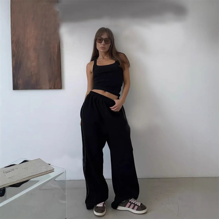 Damen nan weite Lounge-Jogginghose mit elastischem Komfortbund und seitlichen Eingrifftaschen Drune