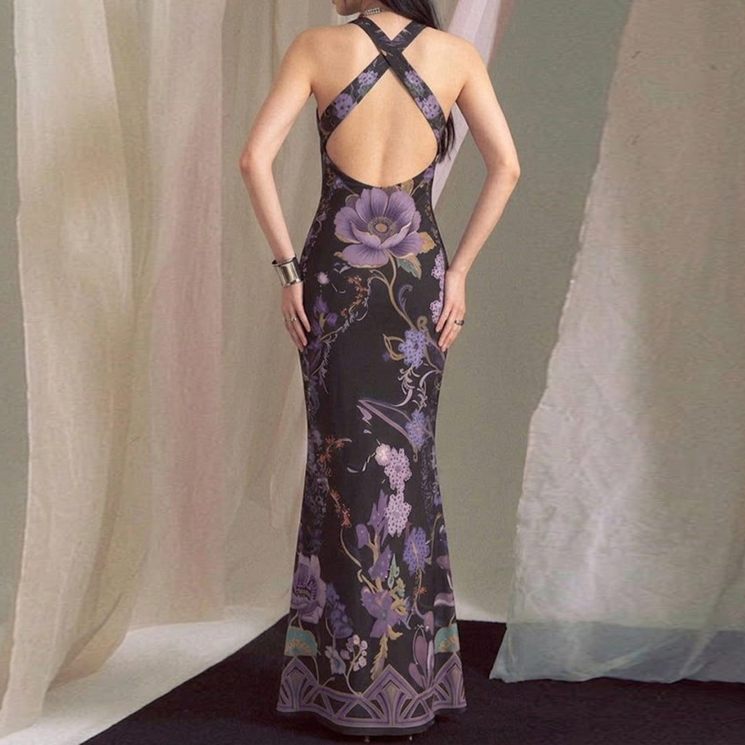 Damen Elegantes Maxikleid mit floralem Design und tiefem V-Ausschnitt Drune