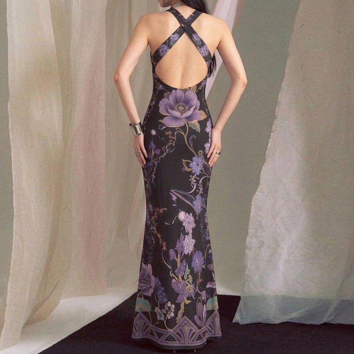Damen Elegantes Maxikleid mit floralem Design und tiefem V-Ausschnitt Drune