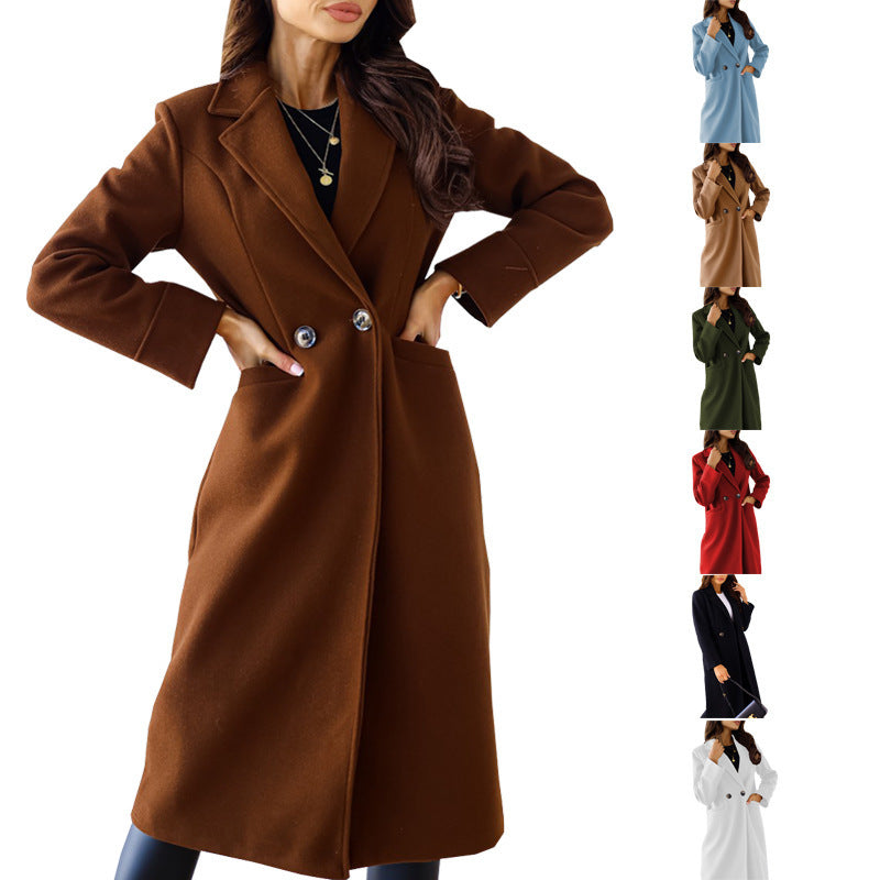 Damen Eleganter Wollmantel mit doppelter Knopfleiste und praktischen Taschen Drune
