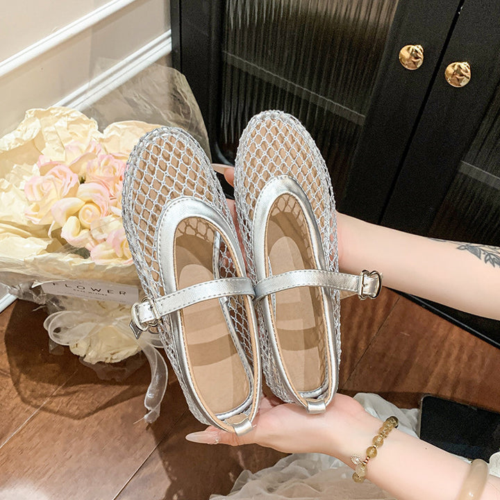Damen Ballerinas aus Netzgewebe mit Riemen Drune