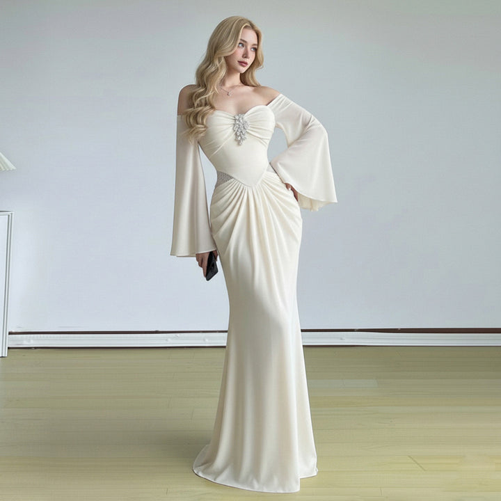 Damen elegantes Maxikleid mit großzügigen Trompetenärmeln und raffiniertem Cut-Out Drune