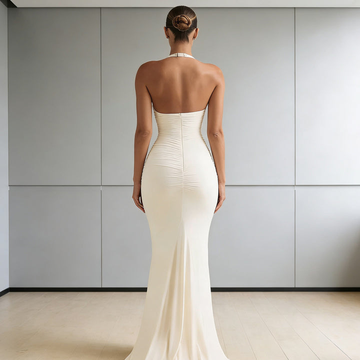 Damen Elegantes Maxi-Kleid mit tiefem V-Ausschnitt und figurformendem Schnitt Drune