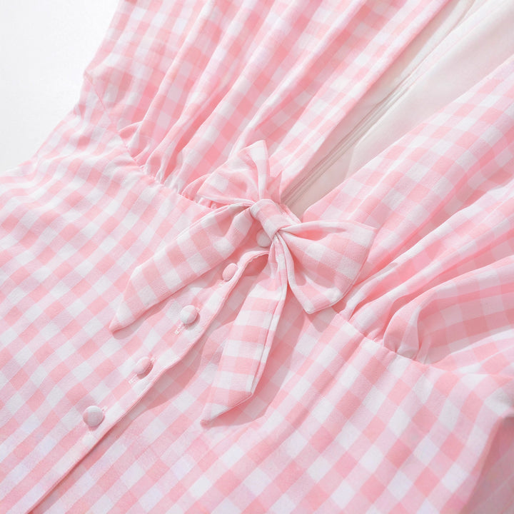 Damen Karodress mit verspieltem Taillengürtel und Rüschendetails Drune