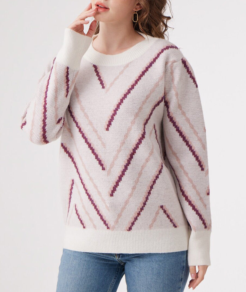 Damen Strickpullover mit modernen Chevron-Mustern und weichem Material Drune