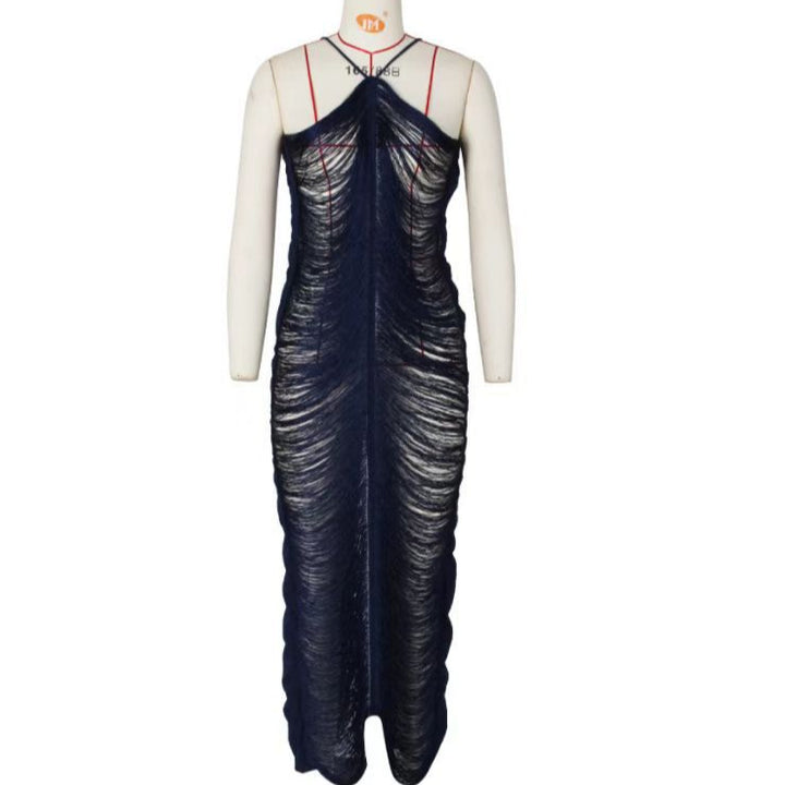 Damen Langkleid mit raffiniertem Schlitz und elegantem Kragen Drune