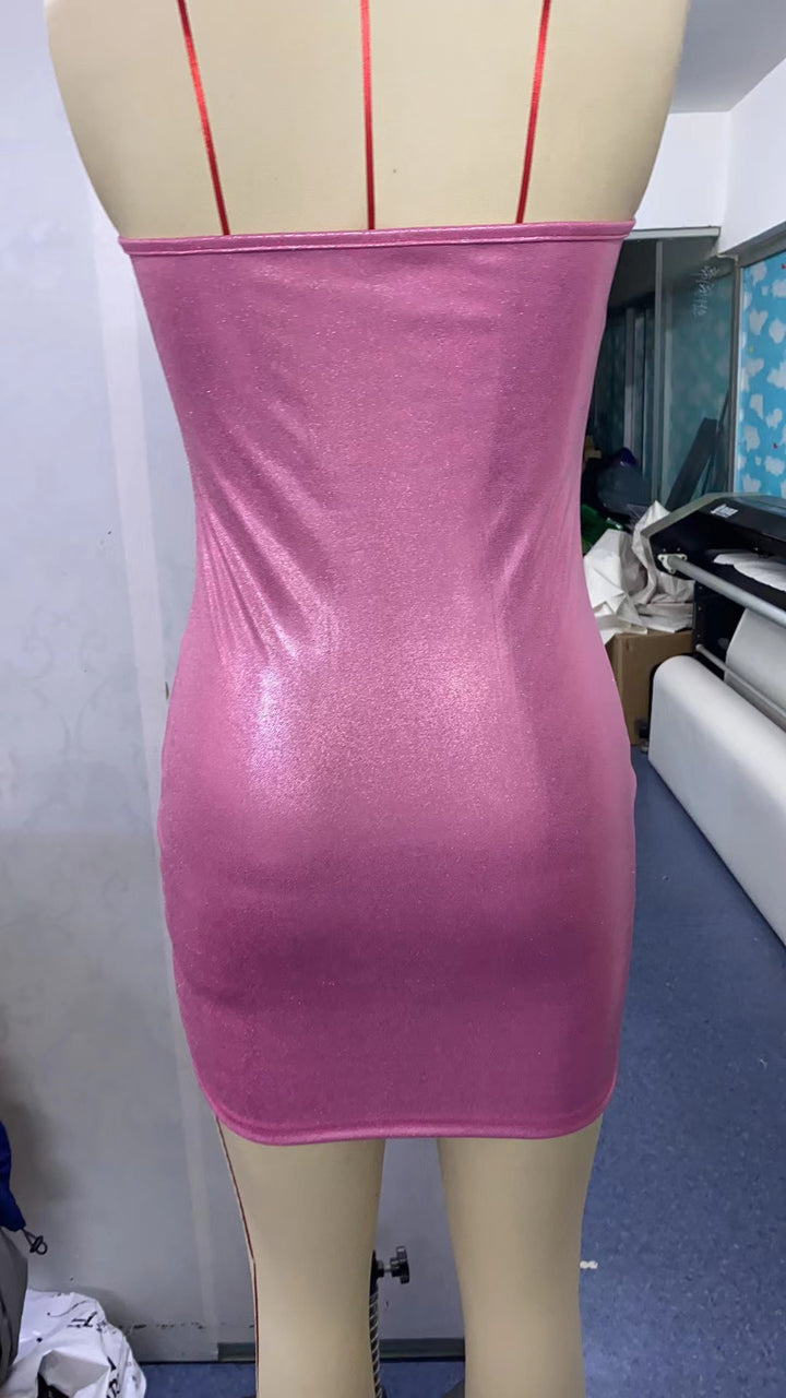 Damen figurbetontes Mini Kleid mit dehnbarem Glitzerstoff Drune