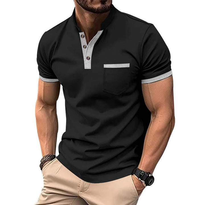 Herren Kurzarm-Henley-T-Shirt mit Button-Down-Kragen und Brusttasche Drune