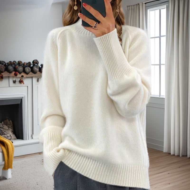 Damen nan kuscheliger Feinstrickpullover mit Rundhalsausschnitt, überschnittener Schulterpartie und gerippten Bündchen Drune