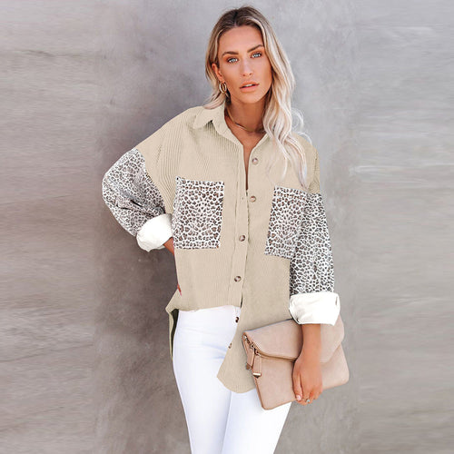 Damen Trendige Kordjacke mit Leo-Details Drune