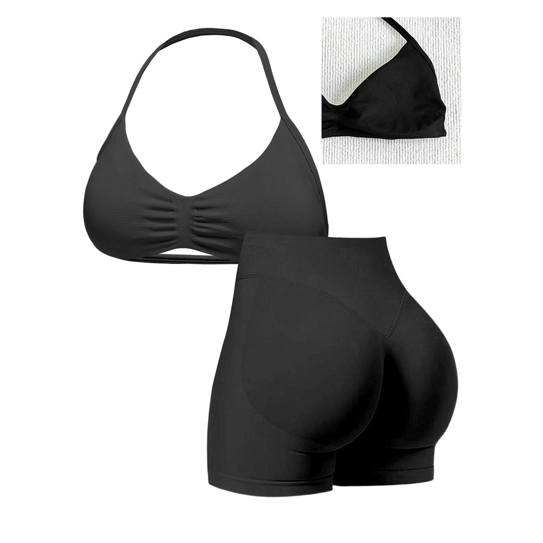 Damen Sport-Bikini-Oberteil mit hoch geschnittenen Shorts und nahtlosem Design Drune