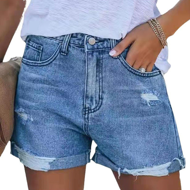 Damen Sommerliche Destroyed Jeansshorts mit umgeschlagenem Saum Drune